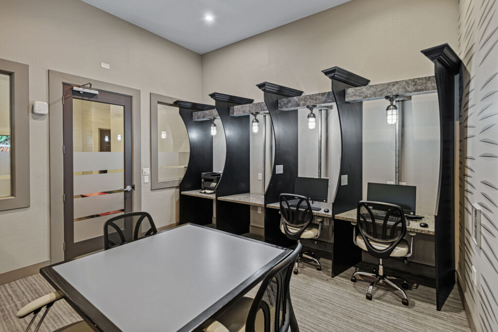 Clubhouse business center with computer stations and printer