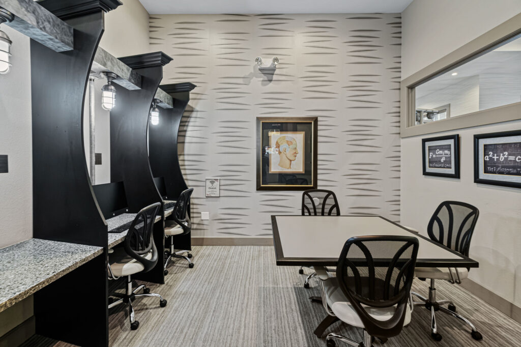 Clubhouse business center with computer stations and printer