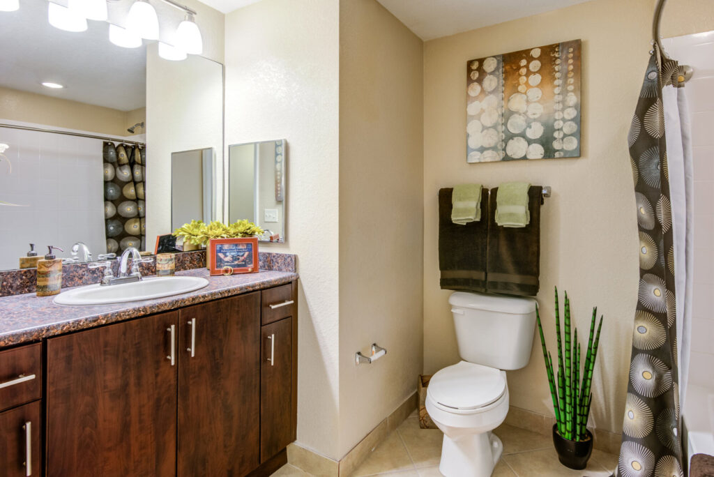 Bathroom with toilet and tub shower